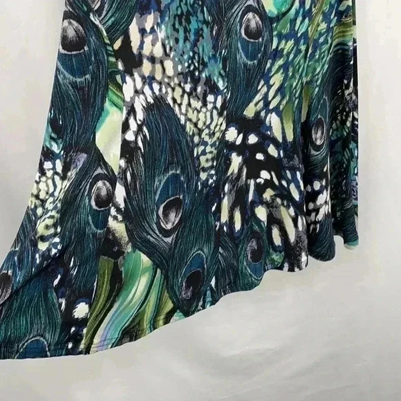 Dressbarn Peacock Sleeveless Dress 6 Black Green Feathers Circle Hem Peep Holes - Picture 5 of 10